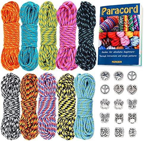 MONOBIN Micro Paracord，2mm 10Colors 20FT Paracord Combo Kit with Paracord Instructions and Charms ​for Making Paracord Bracelets, Lanyards, Jewelry Making