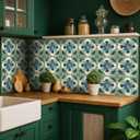Faccito 24 Pcs Flower Tile Stickers 4x4 Inch Watercolor Retro Rustic Blue Turquoise Floral Peel and Stick Removable Adhesive PVC Tile Stickers Farmhouse Wall Decal for Kitchen Bathroom Backsplash