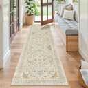Madane Runner Rug 2x8, Washable Hallway Runner Rugs, Non-Slip Low-Pile Soft Kitchen Rug Runner Laundry Room Rug, Vintage Throw Entry Foyer Mat for Entrance Living Room (Beige/Blue, 2 x 8)