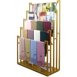 Floor Standing Scarf Display Stand, Metal Freestanding Scarf Holder Organizer, Towel Rack for Commercial Clothing Retail Store Sheets Suit Pants (Color : Gold, Size : 80X40X150CM)