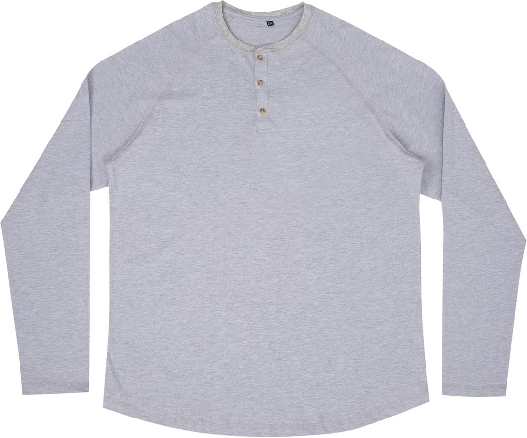 Year In Year Out Big and Tall Henley Shirts for Men Cotton Long Sleeve T Shirts for Men from 2XL(T) to 6XL(T) (Gray, XXXL)