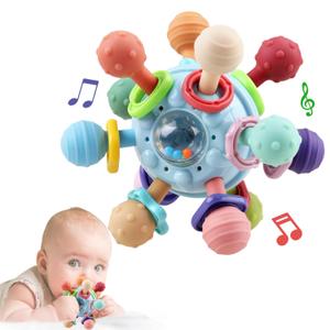 Baby Sensory Teething Toys - Baby Teether & Rattle - Gifts for Infant Newborn Boys Girls 0 3 6 9 12 18 Months - Toddler Montessori Educational Learning Toys (Blue)