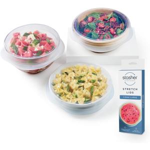 Stasher Premium Reusable Silicone Stretch Lids, Clear, 3pk of 9 Lids, Airtight Seal, Food Container Covers, BPA Free, Leak-free, Dishwasher Safe, Microwave Safe, Eco-Friendly