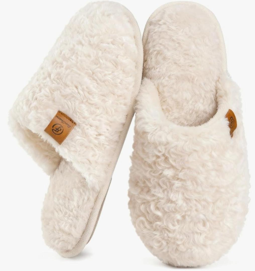 EverFoams Women's Fuzzy Slip-on Slippers Warm Cozy Soft Lightweight Memory Foam Indoor House Shoes, Size 7-8