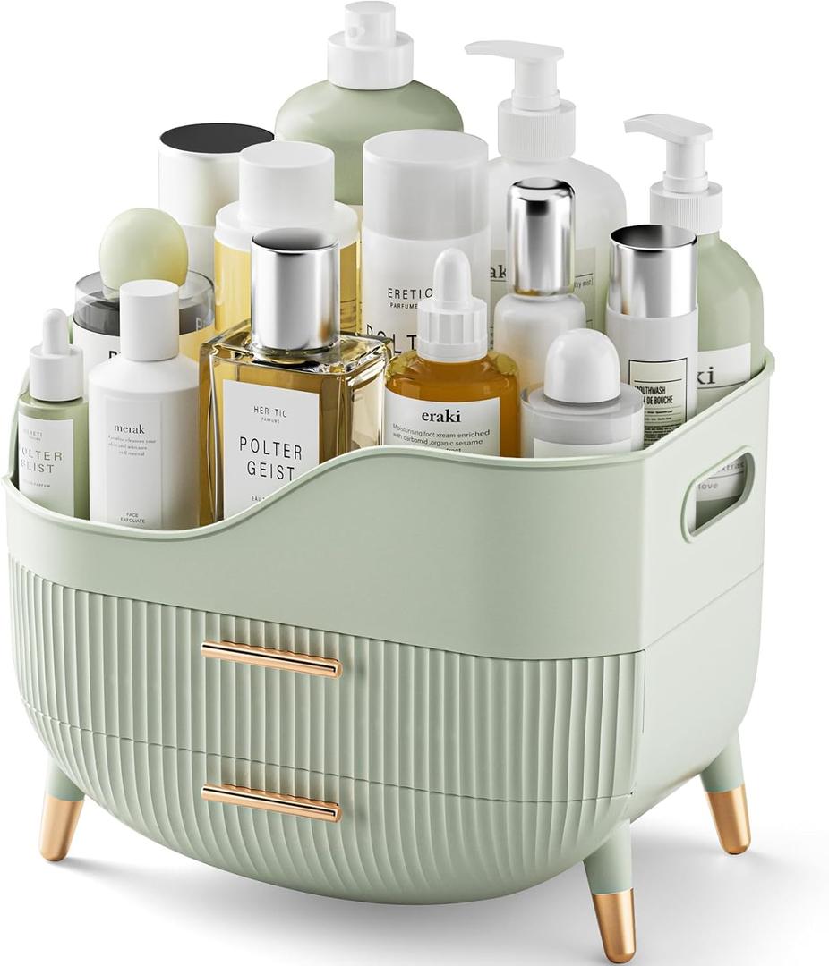 Pajiriona Makeup Organizer with Drawers,Sage Green Skincare Organizer for Vanity, Storage Box with Handle, Large Cosmetic Display Case for Dresser, Bathroom Countertop