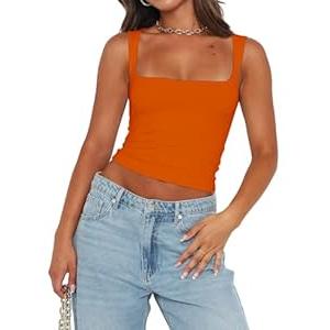 Abardsion Womens Sexy Crop Top Summer 2025 Square Neck Sleeveless Double Layer Going Out Tank Tops , S Abardsion Womens Sexy Crop Top Summer 2025 Square Neck Sleeveless Double Layer Going Out Tank Tops , S