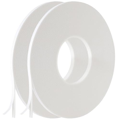 GZXUNFA 2 Roll of White Double Sided Foam Tape,PE Foam Tape，Sponge Soft Mounting Adhesive Tape (1/4 Inch by 50 Feet)