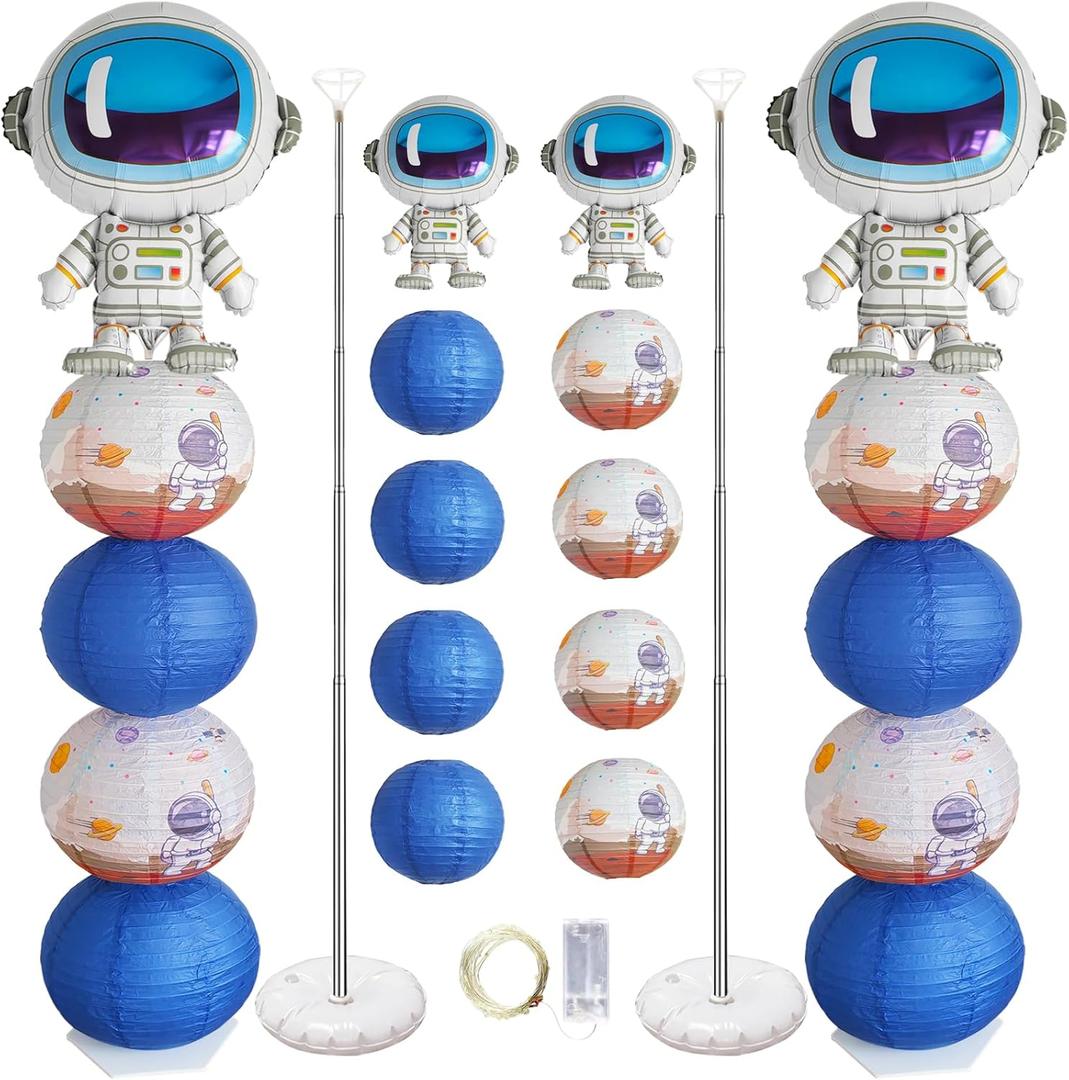 Astronaut Balloons Column Stand Kit And Paper Lantern 2 Sets 5.9 Feet with Reusable Metal Telescopic Design For Outer Space Themed Parties, Birthday, Baby Shower