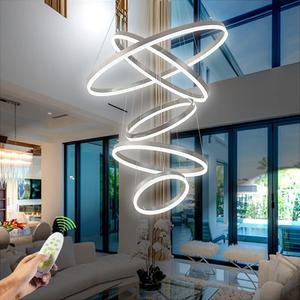 Modern High Ceiling Chandeliers for Foyer,Luxury Dimmable Crystal Ceiling Light Fixtures Staircase Entrance Villa Large 5 Ring Chandelier D8''+15.7"+23.6"+31.5"+39.4"