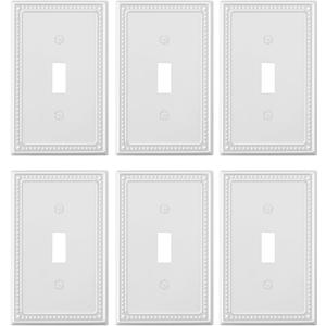 6-Pack Single Toggle Light Switch Cover Plate, Pearls Decorative Switch Plate Covers, Pure White 1 Gang Metal Wall Plate, Corrosion Resistant