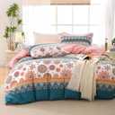 MUXHOMO Duvet Cover Queen Size Floral Duvet Cover Set with Zipper Closure, Boho Flower Bedding Set, 3 Pieces, 1 Duvet Cover 90"x90" with 4 Corner Ties and 2 Pillowcases 20"x30"