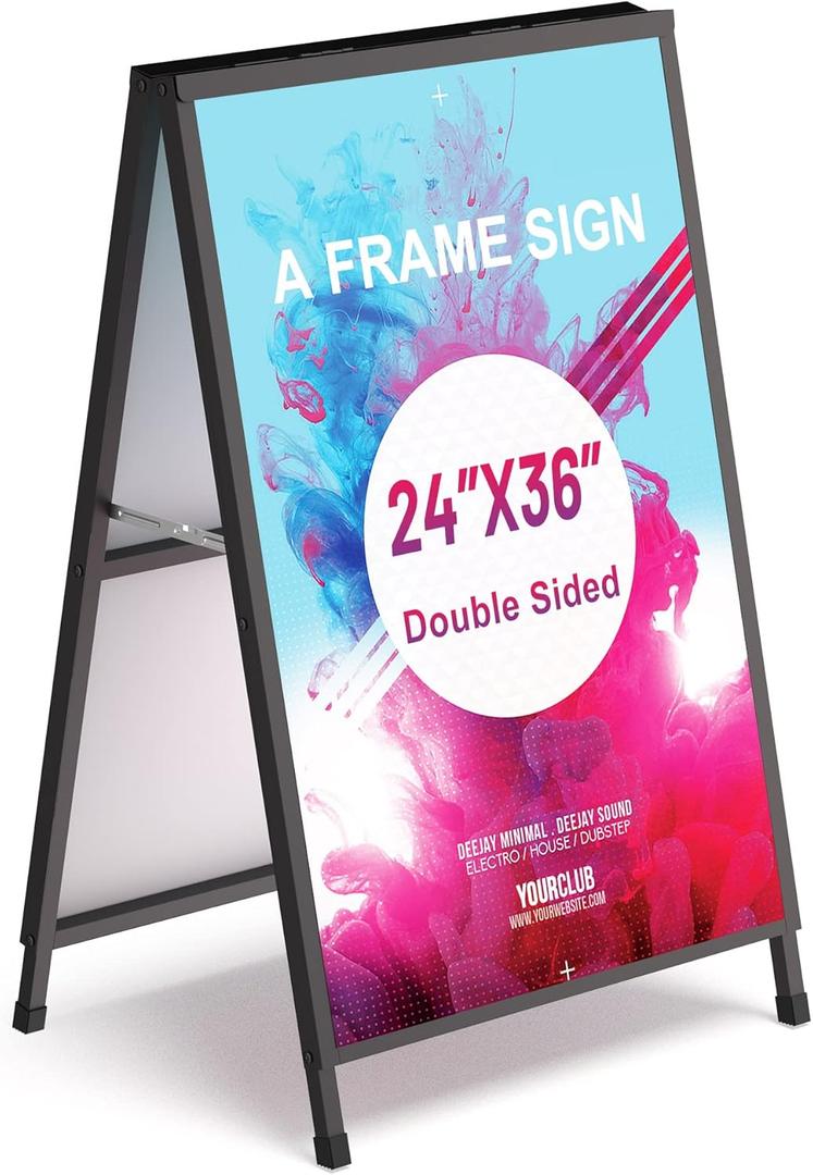 Relx 24x36 Inch A Frame Sign, Double-Sided Metal Sandwich Board, Heavy Duty Slide-in Sidewalk Signs for Outdoor Street Advertising Poster (Frame only)