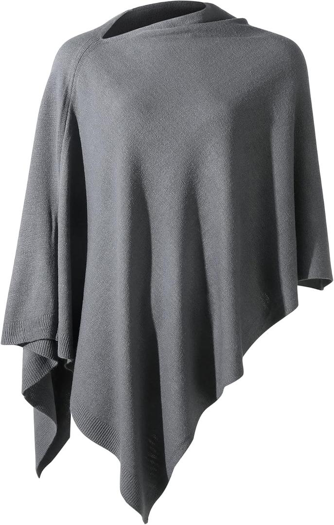 Fomolom Women Ponchos Sweater Versatile Lightweight Solid Knitted Shawl Wrap Scarf Cape Accessories for Womens