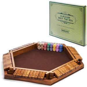 Vamslove Shut The Box Dice Game Wooden Board (L15 x W13) for 1 2 3 4 5 6 Player, 6 Sided 10 Numbers Math Games with 16 Dices for Kids Adults(Instructions Included)