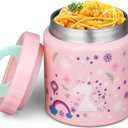 Insulated Thermo Food Jar for Kids - 17 Oz Capacity, Suitable for Hot & Cold Foods, Leak-Proof Vacuum Stainless Steel Design with Wide Mouth for Lunches, Soups and Travel (Light Pink Unicorn)