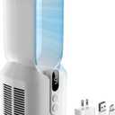 EZ-CHILL 14" Rechargeable Bladeless Tabletop Fan for Bedroom and Home, 5 Speed Settings, Display Screen, Non-Slip Feet, Ideal for Home Office, Quiet Operation, White