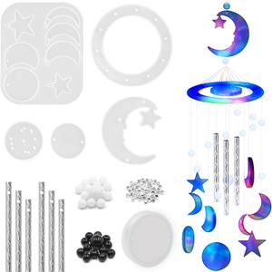 87 Pcs Star Moon Resin Molds Silicone Kit Wind Chimes Casting Mold Wind Chimes Epoxy Resin Molds Including for Create Art Decorations DIY Wind Bell Keychain Earring Pendants Ornaments Birthdays Gifts