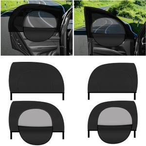 4PCS Zipper Car Window Shades for Side Window,Mesh & Blackout Car Windows Screens for Camping & Privacy,Breathable Front/Rear Cars Windows Covers with Nylon Stickers