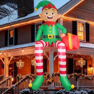 Christmas Inflatable Outdoor Decorations, 8FT Elf Christmas Inflatables, Partyotu Sitting Elf Inflatable Outdoor Decor,Blow Up Christmas Decor with LED, Gift Box for Party Lawn Garden Yard Outdoor