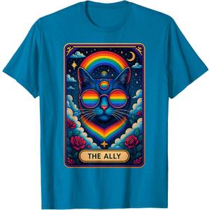 Funny Ally Cat Tarot Card Pride Sunglasses Gay Pride LGBTQ T-Shirt for Men Women M