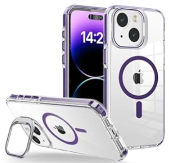 WOGROO for iPhone 14 Case, [Compatible with MagSafe], Magnetic Kickstand Case for Women Girls, Case for iPhone 13, 6.1", Clear Purple