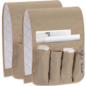 uxcell 2 Pcs Recliner Armchair Caddy, Couch Armrest Organizer with 5 Pockets for Bedside Sofa Remote Control Holder Magazine Phone Book Glasses (Beige, 35"x13")