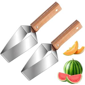 2 x 2pcs Triangle Watermelon Cutter,Triangle Fruit Cube Cutter with Wooden Handle, Easy Slice Tool for Watermelon, Melon, Apple & More
