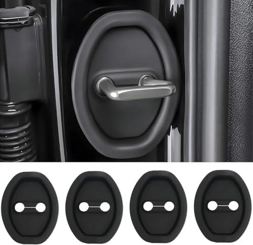 Car Door Latch Covers – Premium Silicone Door Protector, Self-Adhesive Car Door Lock Covers for Cars, Trucks & SUVs, Universal Fit, Noise Reduction and Scratch Protection 4-Pack (3 Black, 1 White),Set of 4