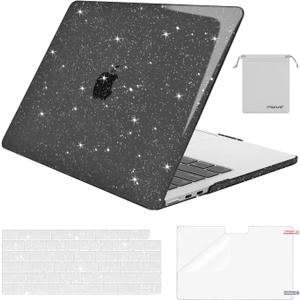 MOSISO Compatible with MacBook Air 13 inch Case 2026 2025 2024 2023 2022 M4 A3240 M3 A3113 M2 A2681, Sparkly Glitter Hard Shell&Keyboard Cover&Screen Film&Pouch for MacBook Air 13.6 inch, Black