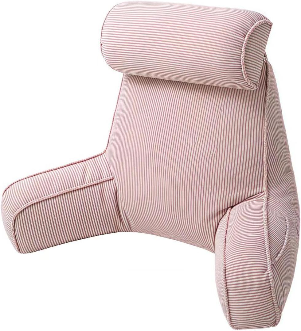 Reading Pillow for Sitting in Bed Adult & Teens, Large Backrest Pillow with Detachable Neck Support Cushion, Designed for Bed and Couch Sitting Up with Arms and Side Pocket.(Pink)