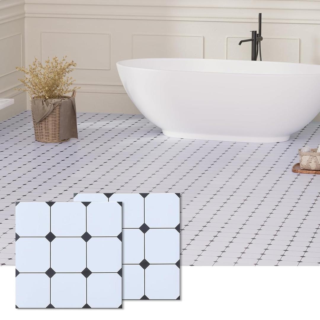 Peel and Stick Floor Tile, 30-Pack 12" x 12" Vinyl Flooring, Waterproof Self-Adhesive Luxury Vinyl Tiles, Easy DIY for Bathroom, Kitchen, Dinning Room, Cover 30 Sq. Checkered Marble