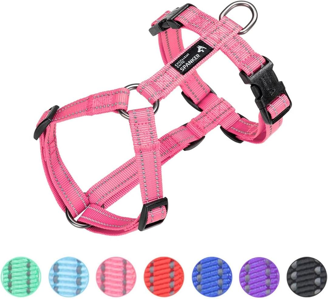EXCELLENT ELITE SPANKER No Pull Dog Harness Reflective Nylon Vest L-Shaped Adjustable Easy Pet Harness for Small Medium Large Breeds Dogs Walking Training Black Red (Pink-M)