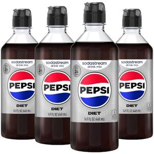 SodaStream Diet Pepsi Drink Mix, 4 Pack Cola Syrup for Sparkling Water Makers, Real Taste Diet Pepsi Syrup, Control Your Fizz with Sodastream Flavors, 4 x 14.9 Fl Oz (440ml) Makes about 96 Drinks Per Pack. Exp. 03/29/2027