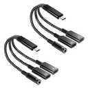 2 Pcs 3 in 1 Dual Type C Aux Splitter Charger, USB C to 3.5mm Headphone and Charger Adapter, Fits for iPhone 15/16 Pro/Max/Plus, Samsung Galaxy S22/S23/S24 UltraHuawei Mate 40/30/20