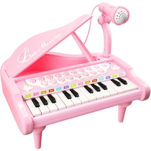 Love&Mini Pink Piano Toys for 1+Years Old Girls First Birthday Gifts Toddler Piano Music Toy Instruments with 24 Keys and Microphone