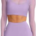 LASLULU Mesh Long Sleeve Crop Tops for Women Double Lined Workout Athletic Gym Shirts Cropped Tops with Built in Bra (Small, Violet)