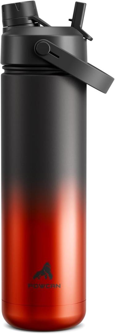 POWCAN 26 oz Insulated Water Bottle with 2-in-1 Straw and Spout Lid, Keep Cold 24H, Leak-Proof, Fits in Car Cup Holder, Stainless Steel Water Bottle for Sports, Travel, Gym, Gift, and School (Ace)
