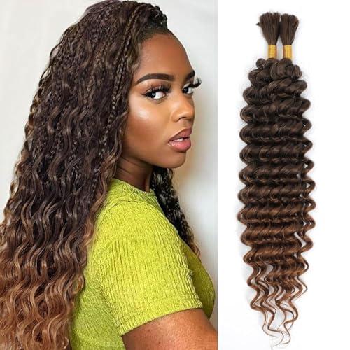 Human Braiding Hair Mix Synthetic Boho Hair for Braiding, 20 Inch Deep Wave Bulk for Boho Braids 2 Pcs Curly Bohemian Wet and Wavy Braiding Hair(4/30#, 20 Inch-2pcs)