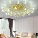 Crystal Ceiling Light Fixture,Flower Light Fixture,Gold Leaves Semi Flush Mount Ceiling Lights,Chandelier Lighting for Bedroom Living Room Dining Room Kitchen Hallway Foyer