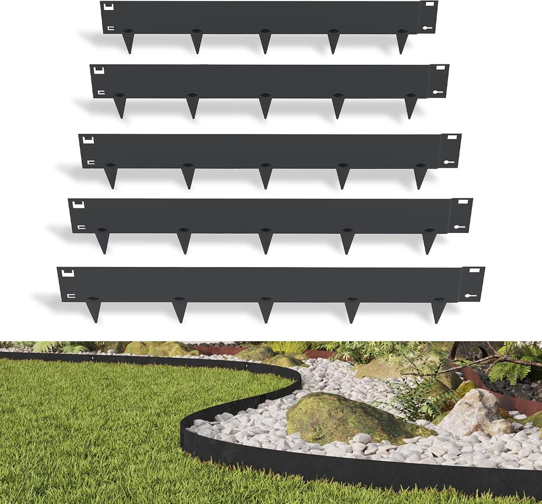 PROWORX 5 Pack Metal Landscape Edging, 42”L x 7”H Black Bendable Steel Lawn Garden Edging Border, No Dig Edging for Landscaping Yard Pathway (16.5 Ft Total)