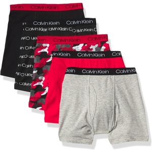 Calvin Klein Boys' Modern Cotton Boxer Briefs (5 Pack) (Black/Heather/Camo/Red/Stripe), XL