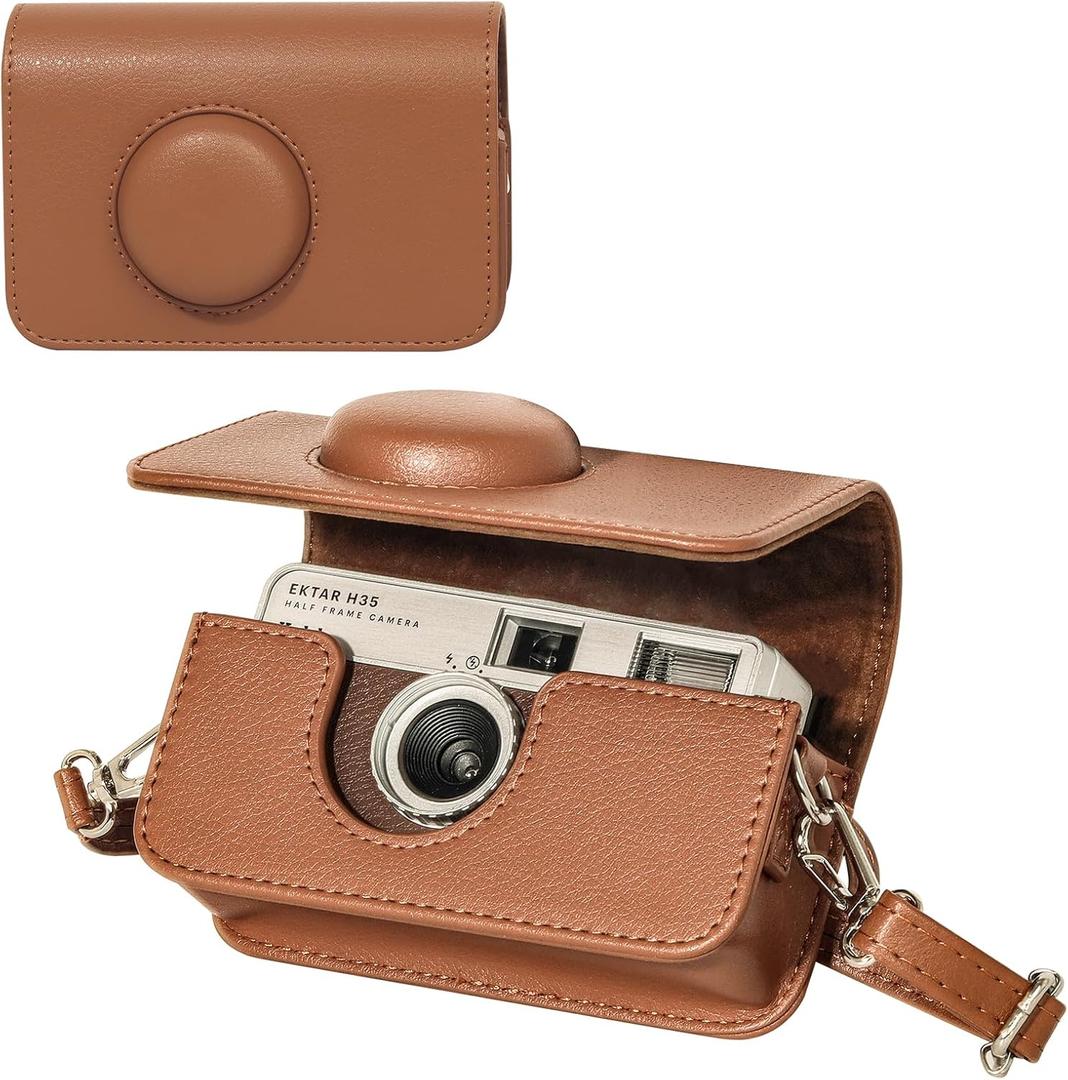 WOGOZAN Camera Case for KODAK EKTAR H35 H35N/F8/F9/VIBE 501F Half Frame Film Camera, PU Leather Camera Case for KODAK Camera Carrying Protective Case with Shoulder Strap (No Camera) - Brown