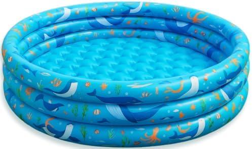 Inflatable Kiddie Pool for Toddlers, 48"X12" Round Plastic Blow Up Kids Swimming Pool, Outdoor Water Play, Ball Pit Toys for Kids Age 2 3 4 5, Summer Essential Baby Splash Pools with Cushioned Floor 4 pcs