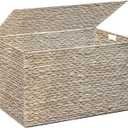 MOORLITER Water Hyacinth Storage Basket with Lid, 17.2 Gallon(65L), White