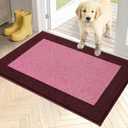 PURRUGS Dirt Trapper Door Mat 24" x 36", Non-Slip/Skid Machine Washable Entryway Rug, Shoes Scraper, Throw Rug, Super Absorbent Area Rug for Muddy Wet Shoes and Paws, Pink & Burgundy Red