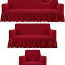 Fanfanwin 3 Pcs Sofa Slipcover Set for Couch Cushion Durable Washable High Elastic Stretchable Furniture Couch Covers with Skirt for Sofa Loveseat Arm Chair (Burgundy,Milk Silk)
