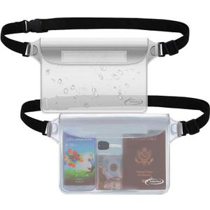 AiRunTech Waterproof Pouch with Waist Strap (2 Pack) | Beach Accessories Best Way to Keep Your Phone and Valuables Safe and Dry | Perfect for Boating Swimming Snorkeling Kayaking Beach Pool Water Park (Clear + Clear)