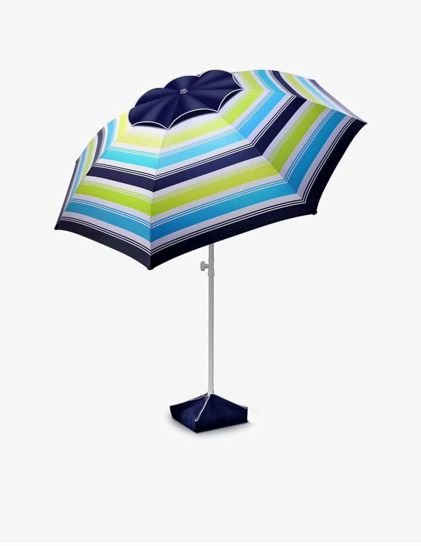 8FT Large Beach Umbrella with Level 7 Wind Resistance, Sand Anchor, Portable Outdoor Umbrella with UPF50+ UV Protection, Tilt Sun Shelter for Beach, Patio, Yard, Green