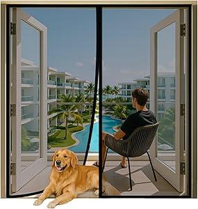 MAGZO Magnetic Screen Door Fit Door Size 72 x 96 Inch, Screen Size 74" x 97" Strong Magnet French Style Mesh, Heavy Duty Fiberglass Mesh with Hook & Loop for Sliding Entrance, Gray