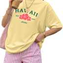 Verdusa Women's Letter Print T Shirt Crewneck Short Sleeve Drop Shoulder Loose Tee Tops (Yellow)